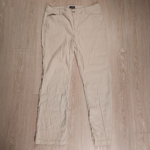 NYDJ Stretch Trouser Pants Womens 14 Linen Blend Beige Lift Tuck Coastal Chic - Picture 1 of 12